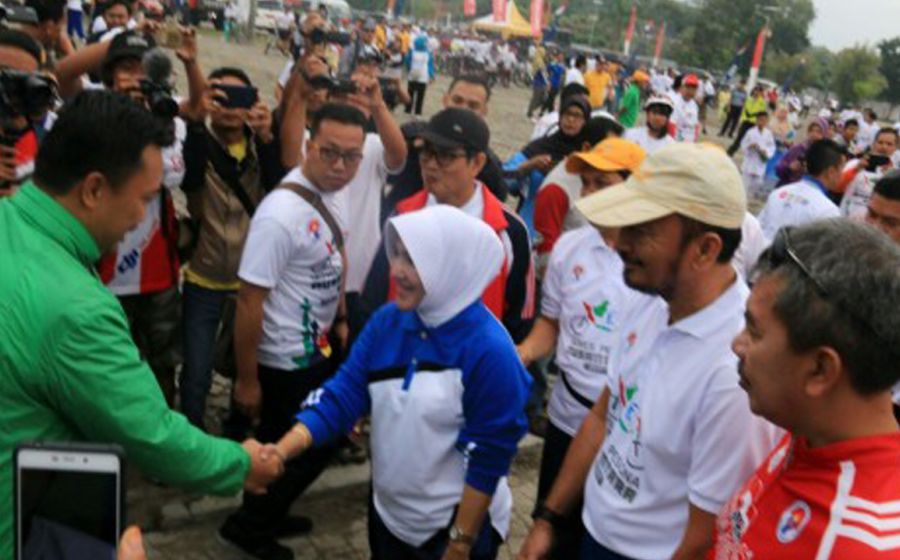 Menpora Imam Nahrawi saat disambut Wakil Walikota Patriana Sosialinda